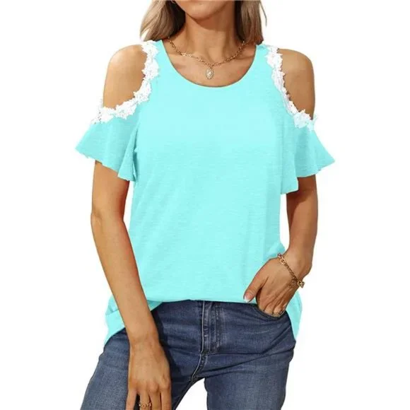Tops Cold Shoulder Tops For Women Casual Summer Shirts Cute Lace